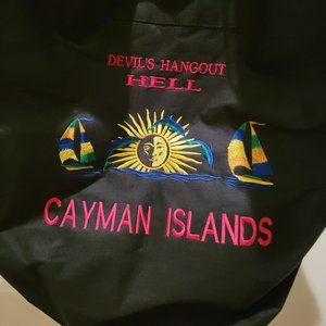 Cayman Islands Drawstring Backpack Black Canvas Embroidered Travel Souvenir Bag